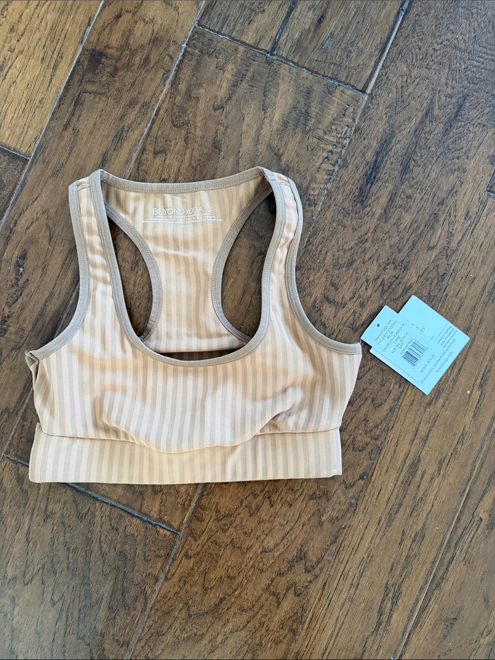 Beyond Yoga Striped Ribbed Racerback Sports Bra - Beige Stripe